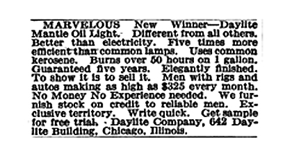 Ad for Daylite lamp sales agents